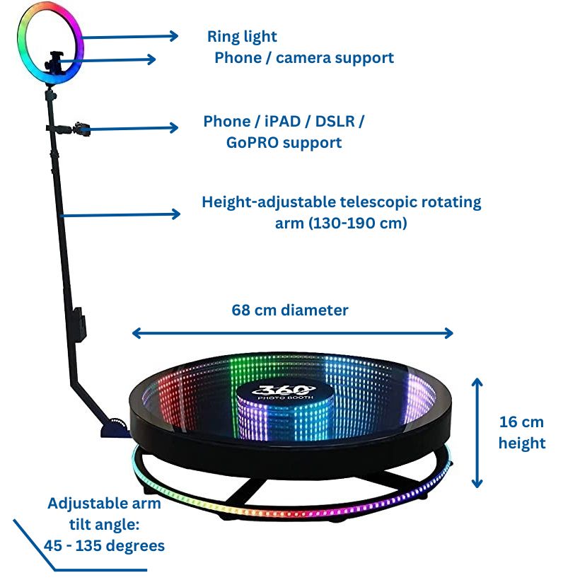 360 Photo Booth PRO – 80cm AUTOMATIC Infinity Mirror (360 camera booth, 360 video booth)