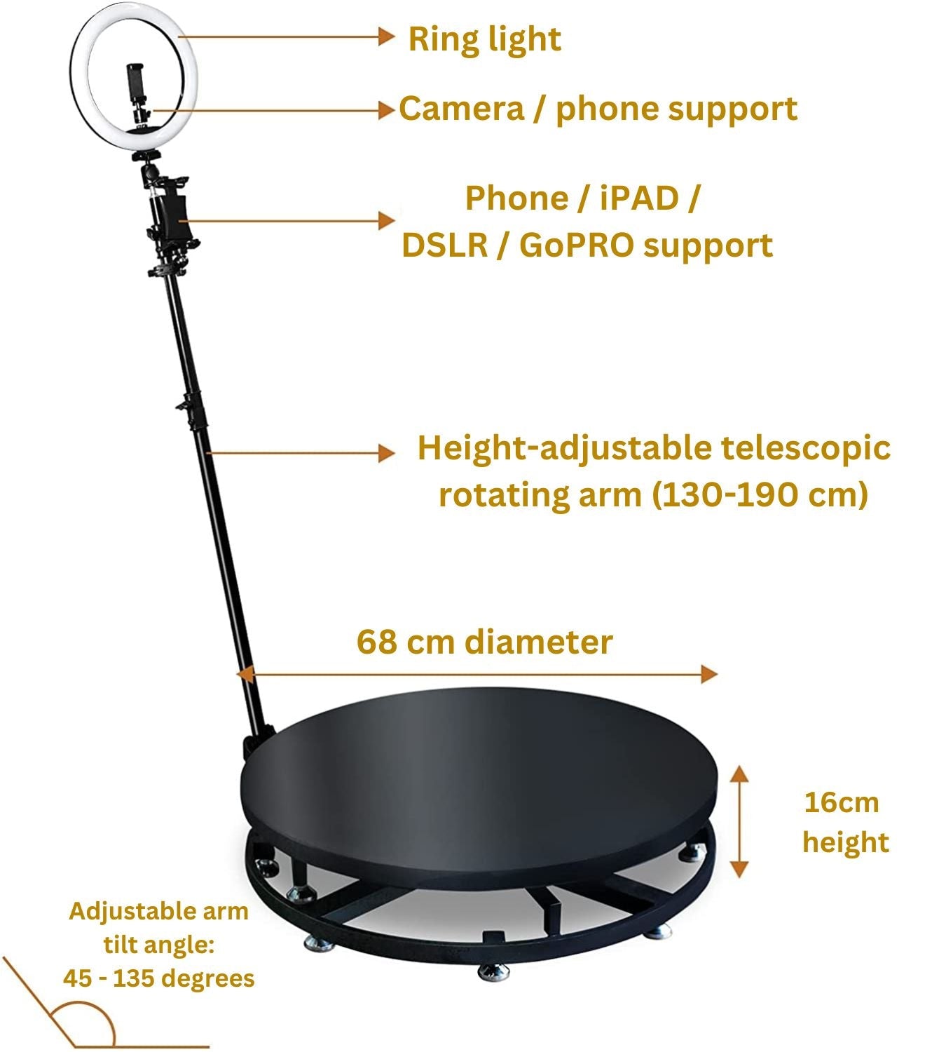 360 Photo Booth PRO – 80cm AUTOMATIC Metal Round Shape (360 camera booth, 360 video booth)