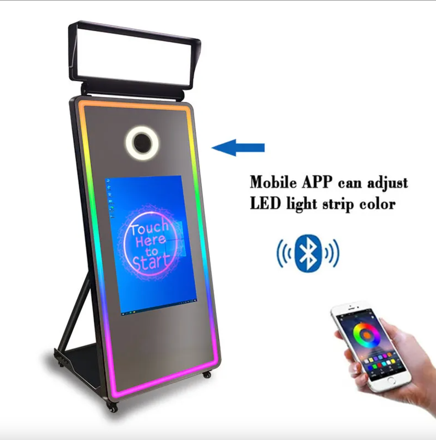 Magic Mirror Glass Photobooth 65" with 43" Touchscreen (Black or White)