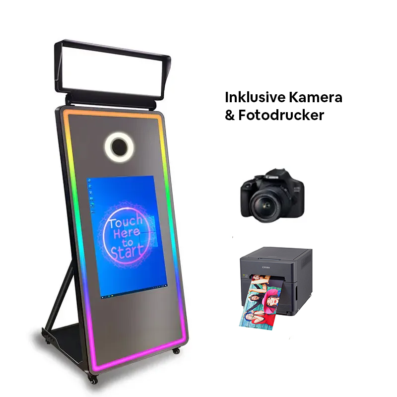 Magic Mirror Glass Photobooth 65" with 43" Touchscreen (Black or White)